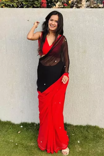   Red Color Handwork Khatali Work Georgette Saree