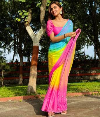 Pink Color Handwork Khatali Work Georgette Saree 1