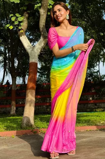 Pink Color Handwork Khatali Work Georgette Saree