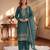 Teal green silk unstitched suit with embroidery & sequence work