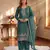 Teal green silk unstitched suit with embroidery & sequence work