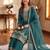 Teal green silk unstitched suit with embroidery & sequence work