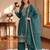Teal green silk unstitched suit with embroidery & sequence work