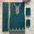 Teal green silk unstitched suit with embroidery & sequence work