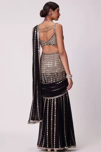 Black Color Dori And Embellished With Real Mirror Work  Faux Georgette  Ready to Wear Saree