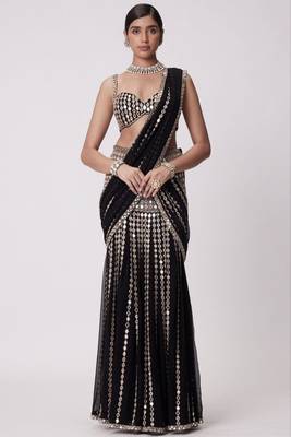 Black Color Dori And Embellished With Real Mirror Work  Faux Georgette  Ready to Wear Saree 3
