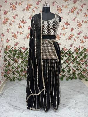 Black Color Dori And Embellished With Real Mirror Work  Faux Georgette  Ready to Wear Saree 5