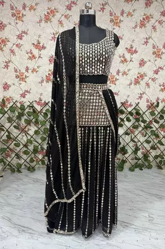 Black Color Dori And Embellished With Real Mirror Work  Faux Georgette  Ready to Wear Saree