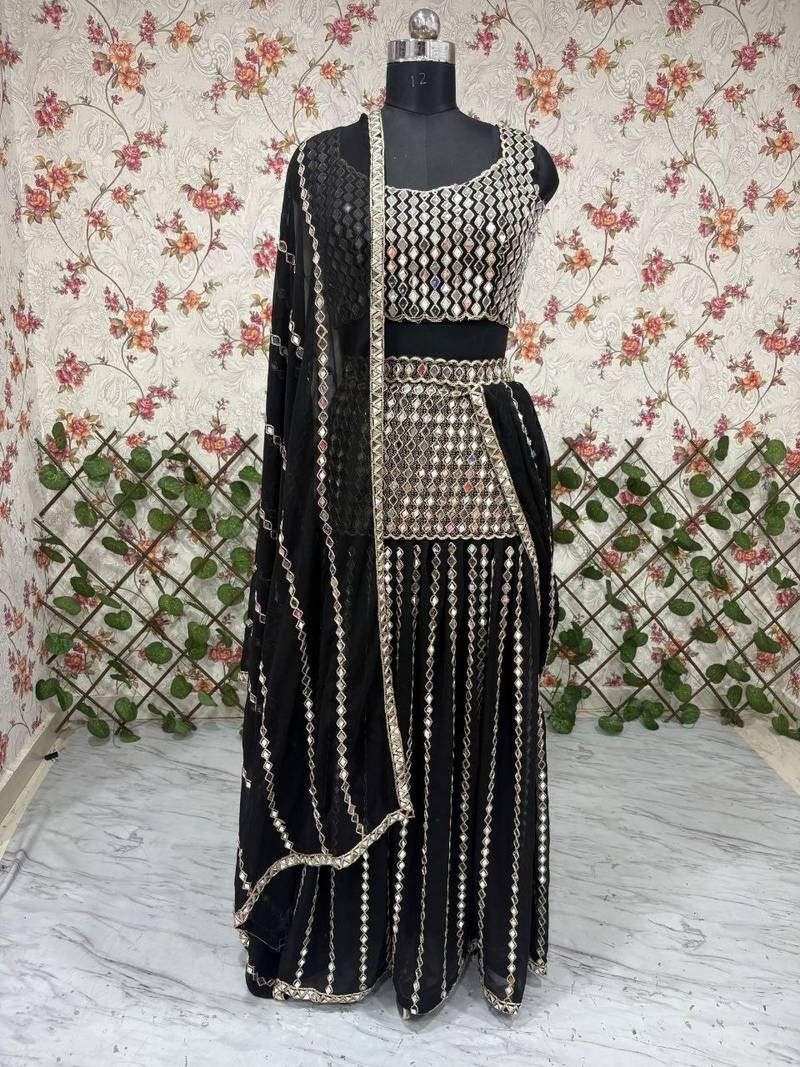 Black Color Dori And Embellished With Real Mirror Work  Faux Georgette  Ready to Wear Saree