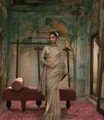 Cream Color Sequins And Coding Work Silk Saree