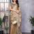 Beige embroidered embellished shimmer chiffon bollywood saree with blouse