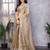 Beige embroidered embellished shimmer chiffon bollywood saree with blouse