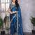 Blue embroidered embellished shimmer chiffon bollywood saree with blouse