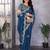 Blue embroidered embellished shimmer chiffon bollywood saree with blouse