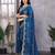 Blue embroidered embellished shimmer chiffon bollywood saree with blouse