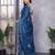 Blue embroidered embellished shimmer chiffon bollywood saree with blouse