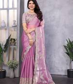 Light purple embroidered embellished shimmer chiffon bollywood saree with blouse