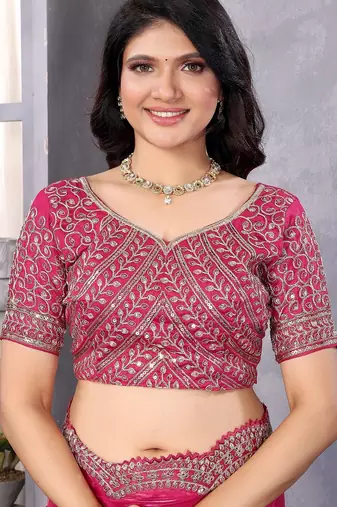 Pink embroidered embellished shimmer chiffon bollywood saree with blouse