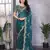Teal blue embroidered embellished shimmer chiffon bollywood saree with blouse