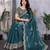 Teal blue embroidered embellished shimmer chiffon bollywood saree with blouse
