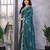 Teal blue embroidered embellished shimmer chiffon bollywood saree with blouse