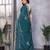 Teal blue embroidered embellished shimmer chiffon bollywood saree with blouse