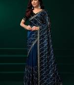 Blue embroidered embellished bollywood net saree with blouse