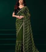 Green embroidered embellished bollywood net saree with blouse