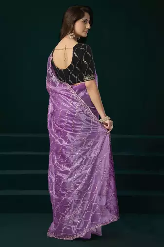 Light purple embroidered embellished bollywood net saree with blouse