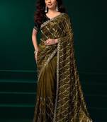 Mehendi embroidered embellished bollywood net saree with blouse