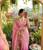 Pink Color weaving jacquard border and sequence lace border Satin saree