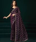 Purple embroidered embellished bollywood net saree with blouse
