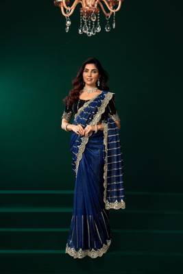 Blue embroidered embellished bollywood net saree with blouse 2