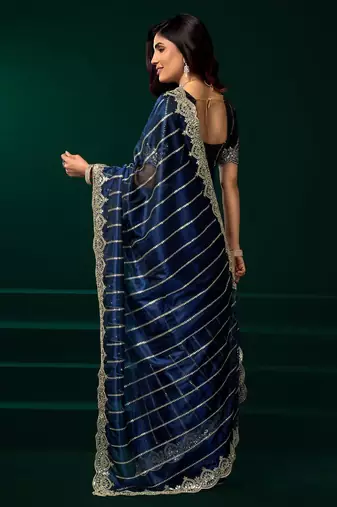 Blue embroidered embellished bollywood net saree with blouse