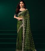 Green embroidered embellished bollywood net saree with blouse