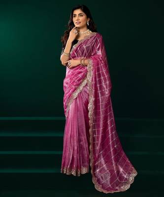 Light pink embroidered embellished bollywood net saree with blouse 2