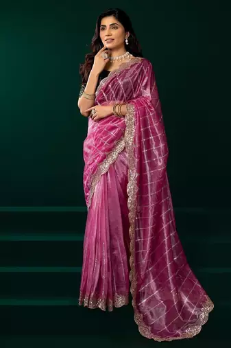 Light pink embroidered embellished bollywood net saree with blouse