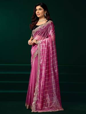 Light pink embroidered embellished bollywood net saree with blouse 3