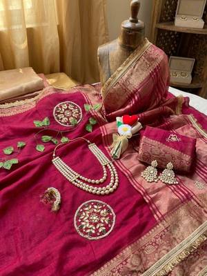 Wine Color weaving jacquard border and sequence lace border Satin saree 4