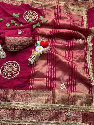 Wine Color weaving jacquard border and sequence lace border Satin saree 5