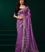 Light purple embroidered embellished bollywood net saree with blouse