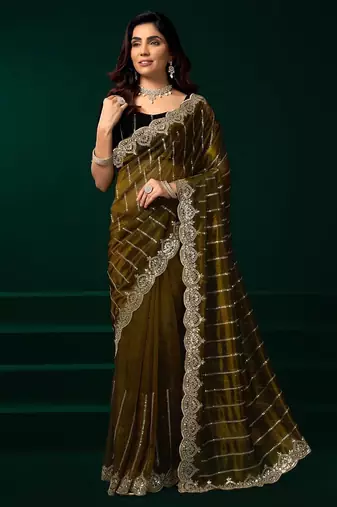 Mehendi embroidered embellished bollywood net saree with blouse