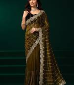 Mehendi embroidered embellished bollywood net saree with blouse