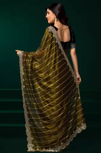 Mehendi embroidered embellished bollywood net saree with blouse