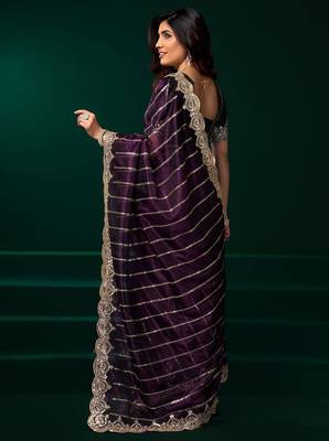 Purple embroidered embellished bollywood net saree with blouse 4
