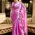 Baby pink embroidered embellished shimmer chiffon bollywood saree with blouse