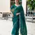 Teal green embroidered embellished shimmer chiffon bollywood saree with blouse