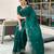Teal green embroidered embellished shimmer chiffon bollywood saree with blouse