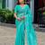 Aqua blue embroidered embellished shimmer chiffon bollywood saree with blouse