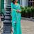 Aqua blue embroidered embellished shimmer chiffon bollywood saree with blouse